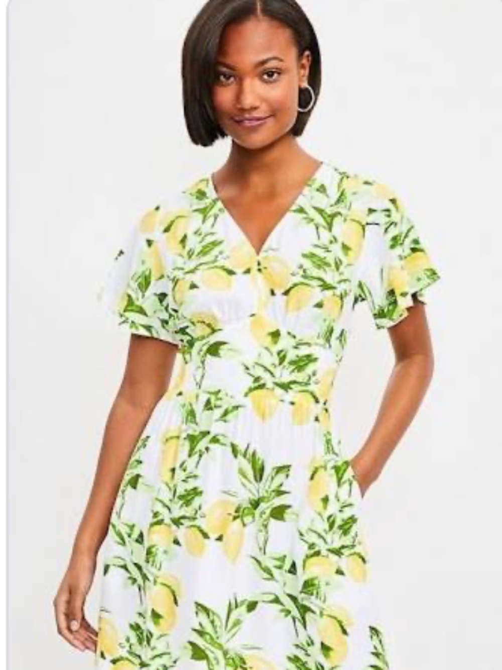 Loft Lemon Flutter V-Neck Pocket Dress- Worn once